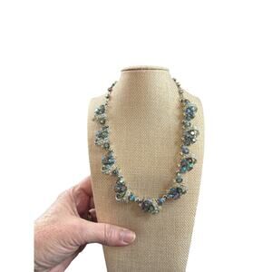 Vintage AB
 Rhinestone Necklace Silver Tone Signed Mid Century Restored